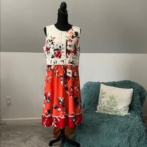 Karl Lagerfeld Red and White Floral Midi Dress